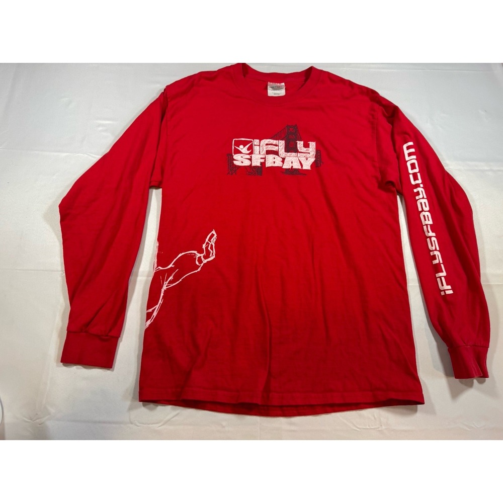 iFLY SF Bay Skydiving T-Shirt Mens L Red Long Sleeve Port & Company Graphic Tee